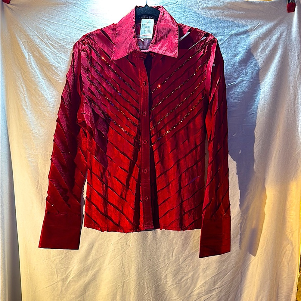 Silver Mesa Red Button Up Party Dress Shirt